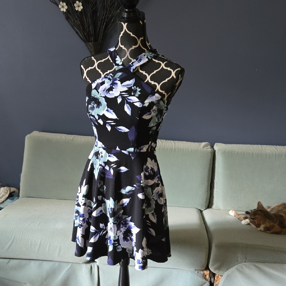 Speechless Black and White Halter Fit and Flare Dress